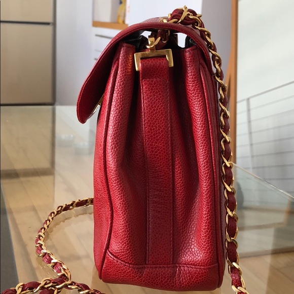 SOLD RARE Vintage Red Caviar Messenger Bag Gold HW - Picture 4 of 16